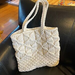 MERONA | Woven | Boho | White | Macrame Tote/Shoulder Bag/Purse/Book Bag